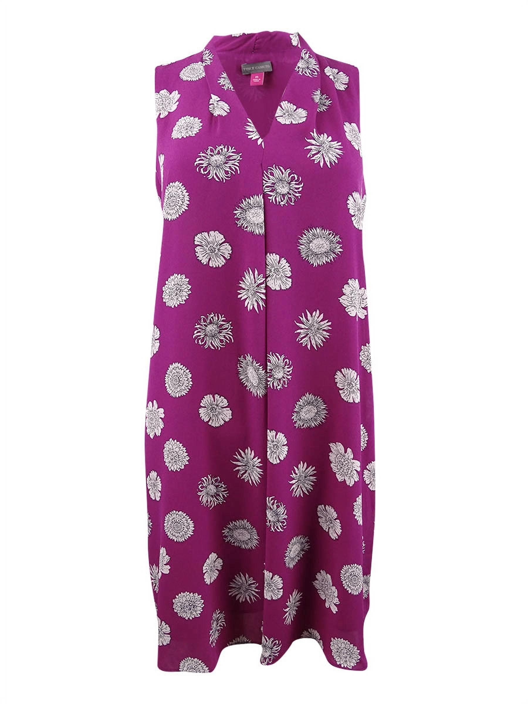 Vince Camuto Women's Pleated Floral-Print Shift Dress (XL, Fuchsia Fury)